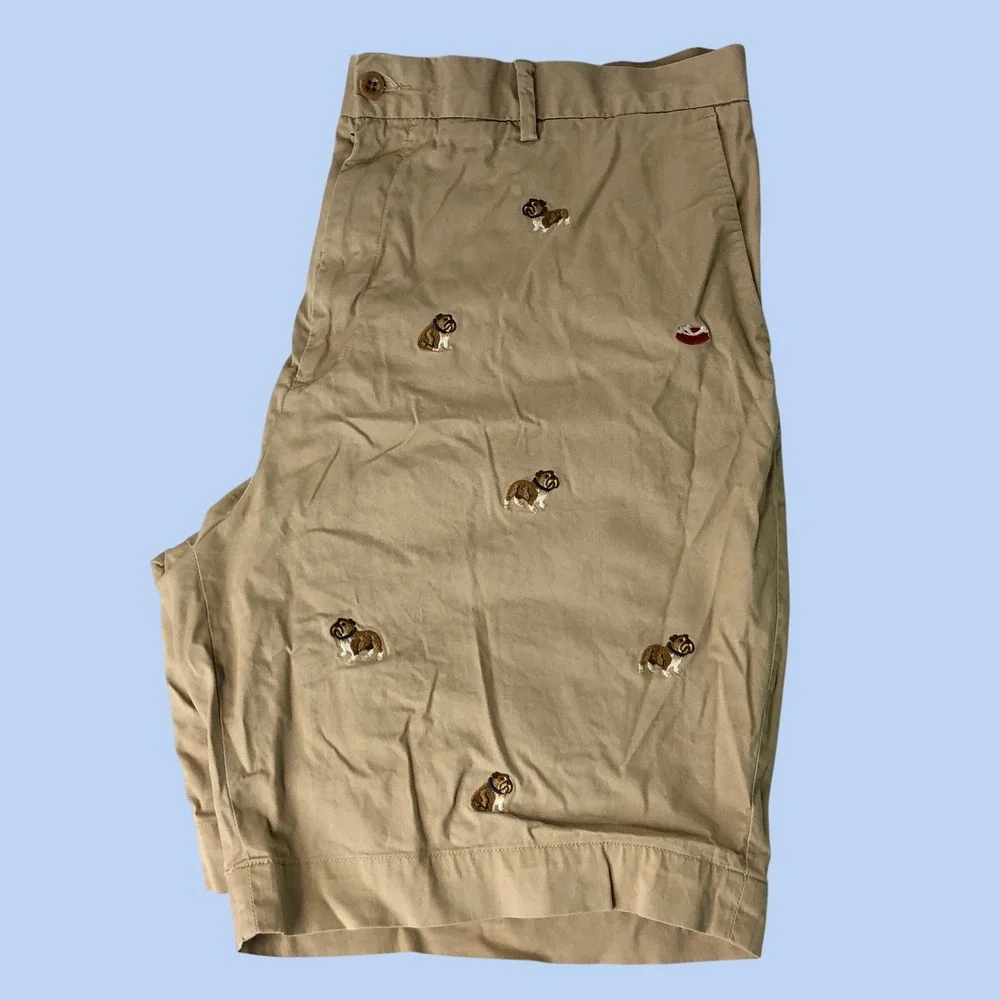 Polo Ralph Lauren Bulldog Shorts Mens 40 Khaki Embroidered Stretch Classic Fit